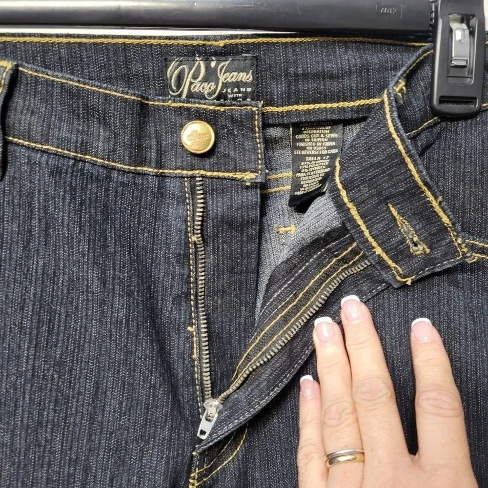 Vintage Y2K Paco Jeans Size 17 Dark Wash Gold Skull‎ Graphic Streetwear Unique